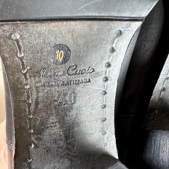 Boemos Made in Italy Black Leather Stacked Block Heel Almond Toe Chelsea Boot 10 - Picture 4 of 11